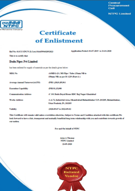 NTPC 1239 Certified-Dadu Pipes